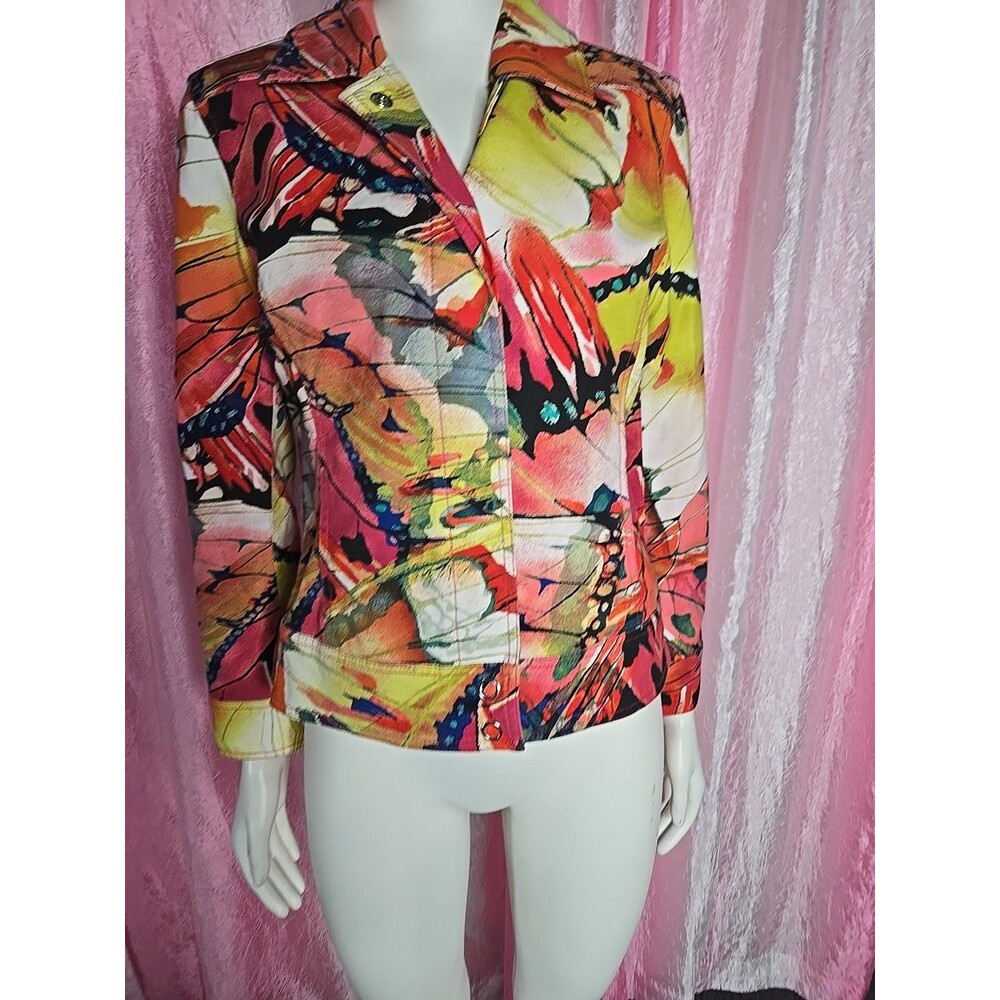 Chico's Colorful Floral Watercolor Artsy Lined Cropped Jacket Size XS 0/4 - Picture 5 of 14